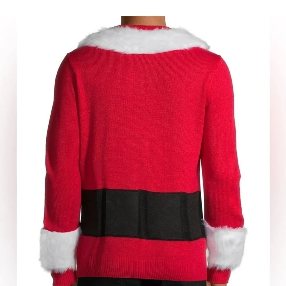 Men's Festive Red Santa Sweater actually holds a 6pack around the belt.
